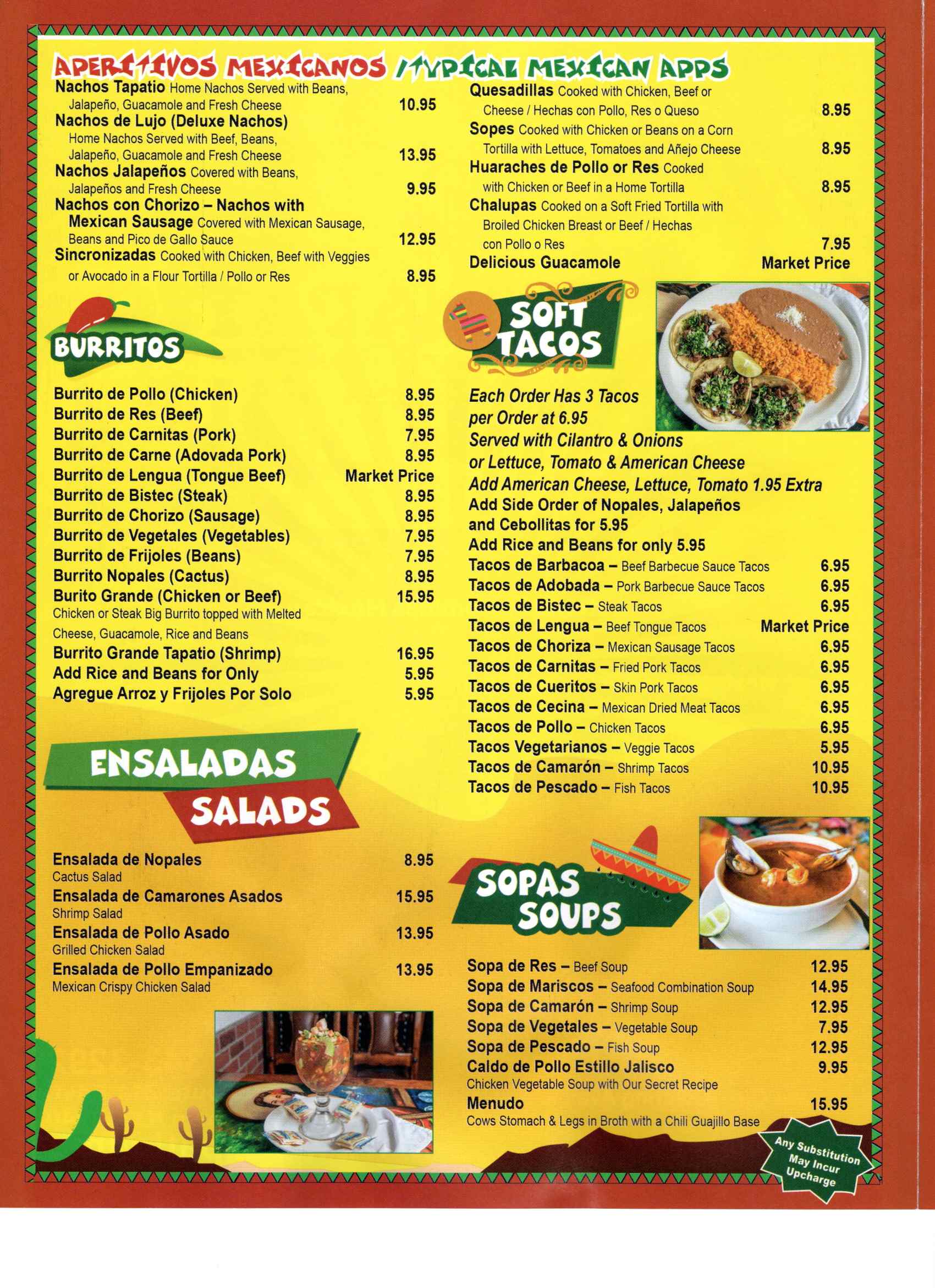 El Tapatio Menu Page 1